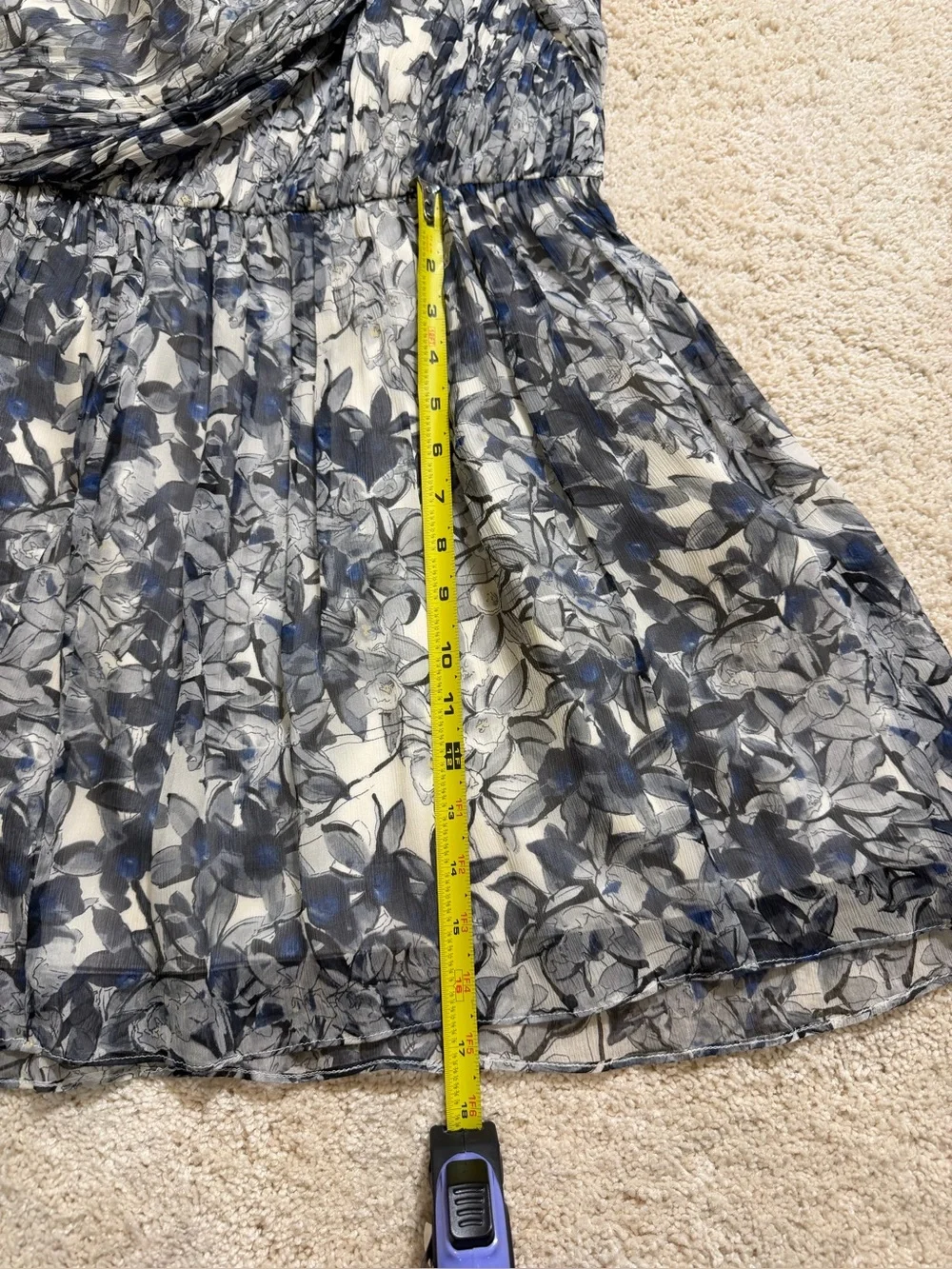 J Crew Lucienne Silk Chiffon Grey & Blue Floral Mini One Shoulder Dress Size 4
